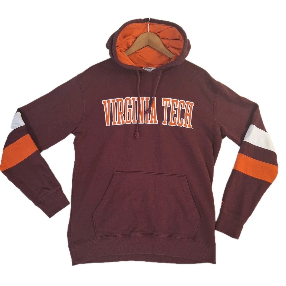 Virginia Tech Hokies Champion Hoodie Men's Medium Maroon Sweatshirt Striped